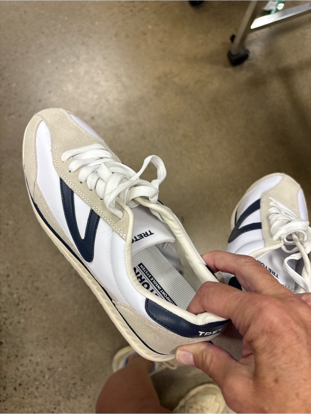 Tretorn White and Navy Low-Top Sneakers with Beige Suede